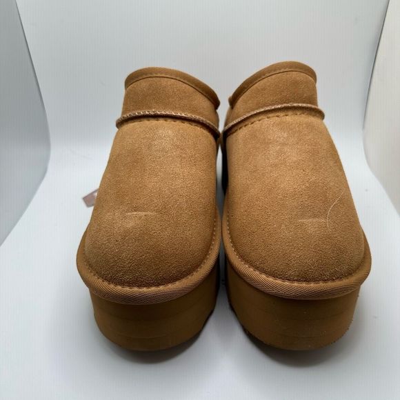 CUSHIONAIRE Women's Genuine Suede Cozy Mule Platform +Memory Foam 7 CHESTNUT - Picture 2 of 7